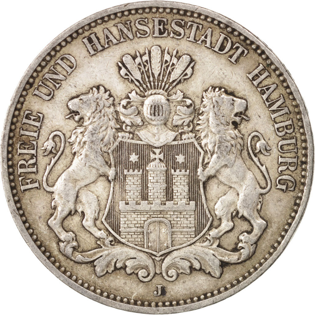 German States, HAMBURG, 3 Mark, 1911, Hamburg, EF(40-45), Silver, KM:620