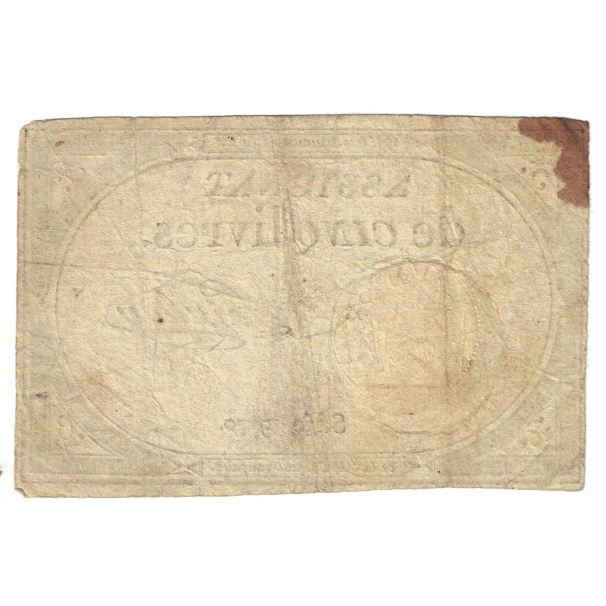 Francja, 5 Livres, 1793, 10 brumaire de l'an 2 - (31 octobre 1793), VF(20-25)