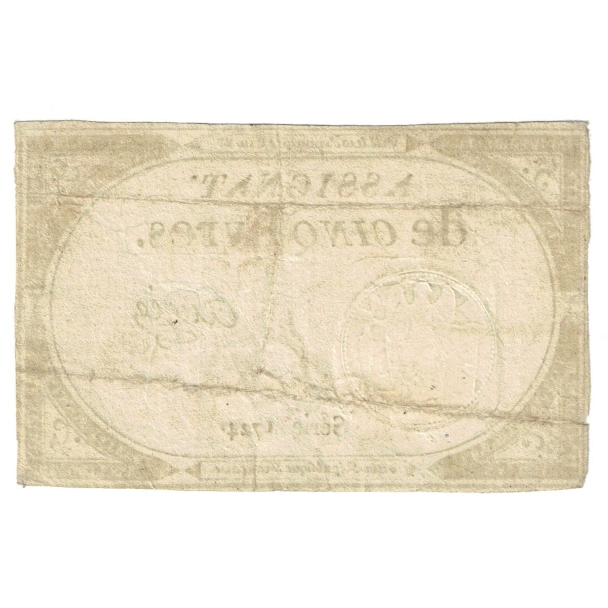 Francja, 5 Livres, 1793, Ariquey, 10 brumaire de l'an 2 - (31 octobre 1793)