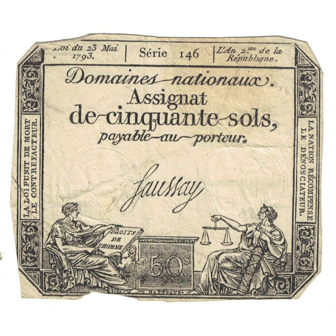 France, 50 Sols, Faussay, VF(20-25), Fayette:ASS.25A, KM:A70a
