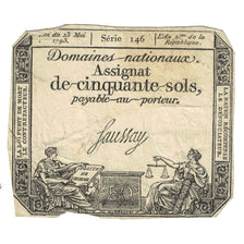 France, 50 Sols, Faussay, VF(20-25), Fayette:ASS.25A, KM:A70a