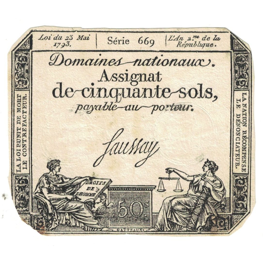 France, 50 Sols, Faussay, VF(30-35), Fayette:ASS.25A, KM:A70a