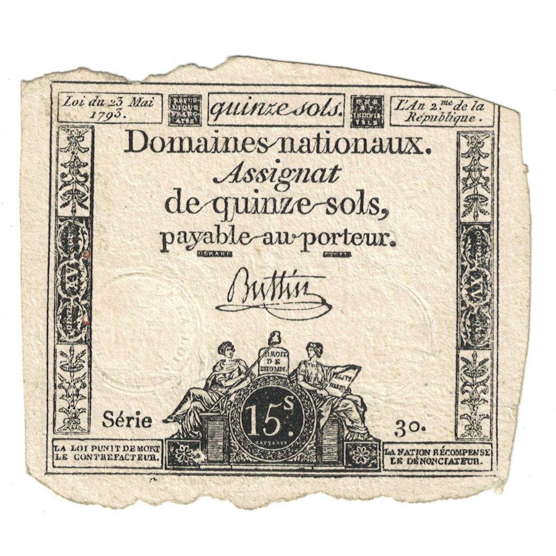 Francja, 15 Sols, 1792, Buttin, 1792-01-04, VF(20-25), KM:A54, Lafaurie:149