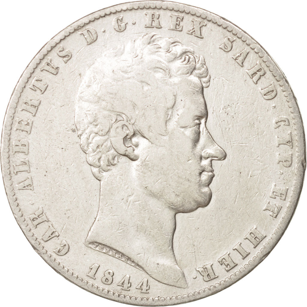 STATI ITALIANI, SARDINIA, Carlo Alberto, 5 Lire, 1844, Torino, MB+, Argento,...