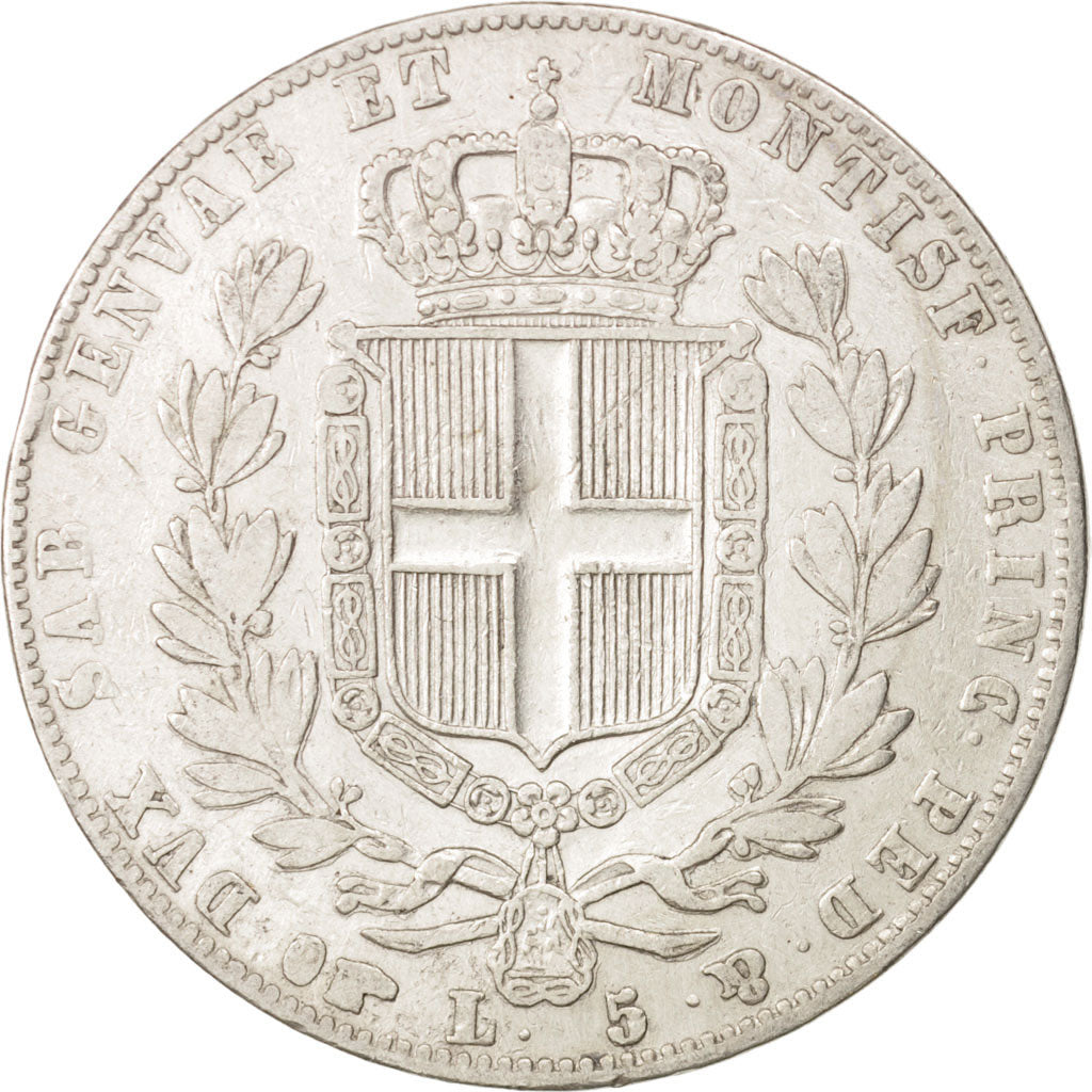 STATI ITALIANI, SARDINIA, Carlo Alberto, 5 Lire, 1844, Torino, MB+, Argento,...