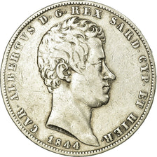Coin, ITALIAN STATES, SARDINIA, Carlo Alberto, 5 Lire, 1844, Genoa, EF(40-45)