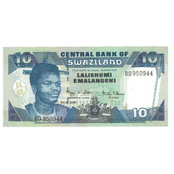 Banknote, Swaziland, 10 Emalangeni, 2006, 2006-04-01, KM:29a, UNC(65-70)