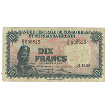 Billet, Congo belge, 10 Francs, 1958, 1958-06-01, KM:30b, TTB