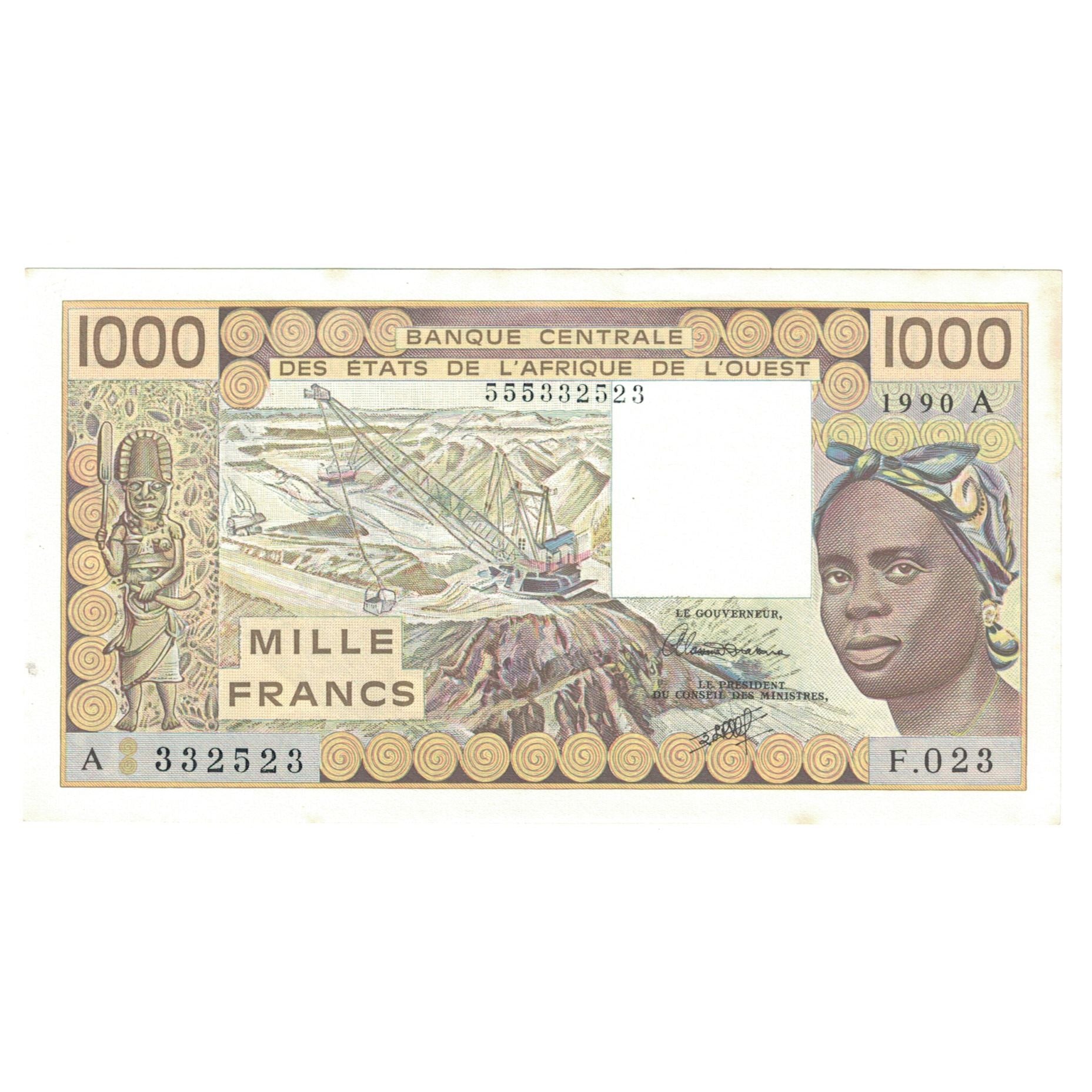 Banknote, West African States, 1000 Francs, KM:207Bb, EF(40-45)
