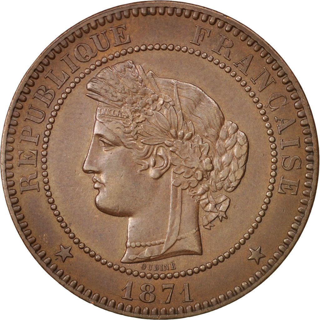 France, Cérès, 10 Centimes, 1871, Paris, AU(50-53), Bronze, KM:815.1, Gadoury265