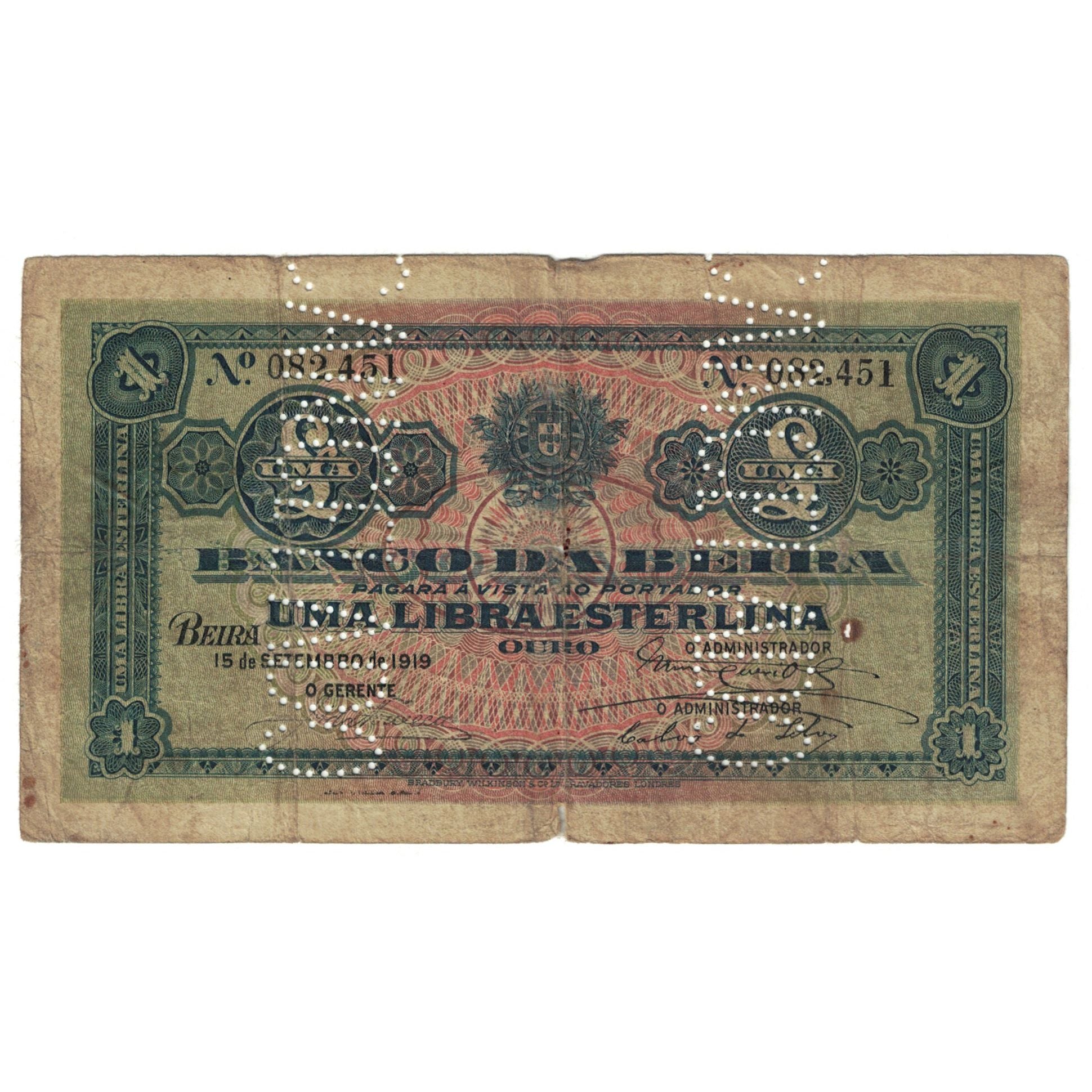 Banknote, Mozambique, 1 Libra, 1919, 1919-09-15, KM:R7b, F(12-15)