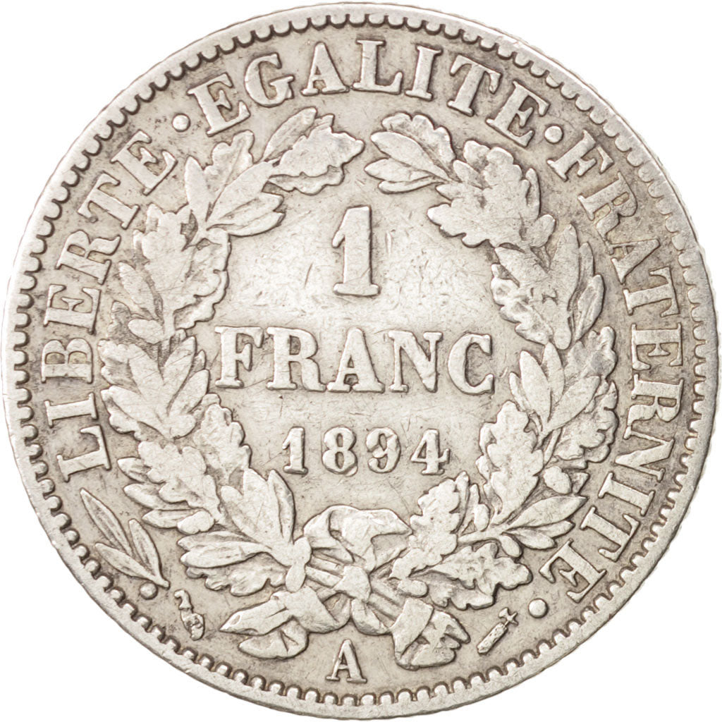 France, Cérès, Franc, 1894, Paris, TB, Argent, KM:822.1, Gadoury:465a