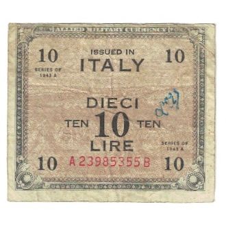 Banknote, Italy, 10 Lire, 1943, Undated (1943), KM:M19b, VF(20-25)