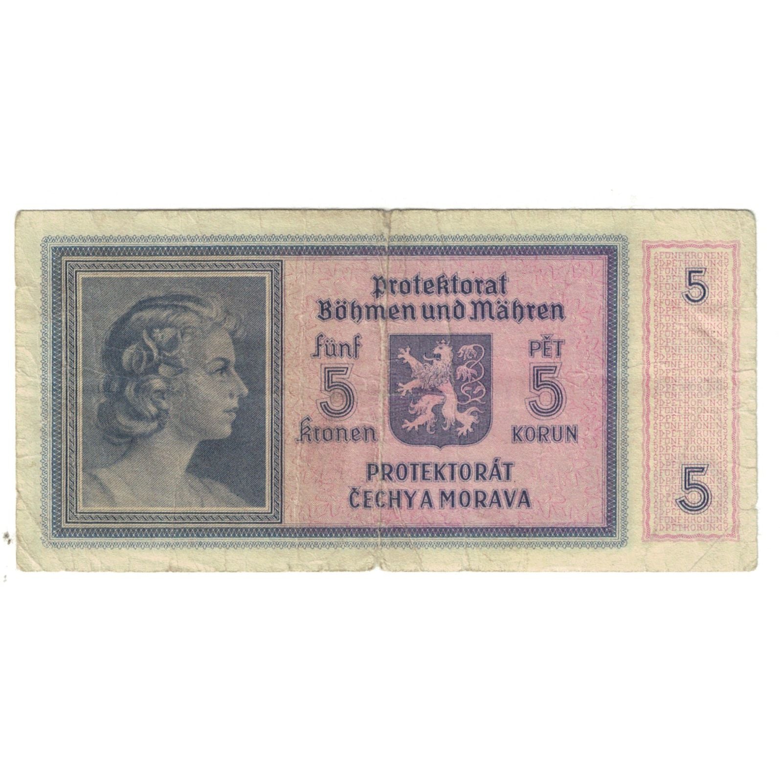Banknote, Bohemia and Moravia, 5 Korun, KM:4a, VF(20-25)