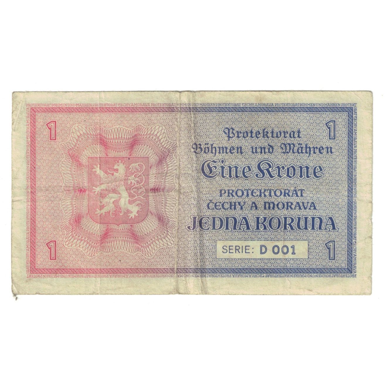 Banknote, Bohemia and Moravia, 1 Koruna, KM:3a, VF(30-35)