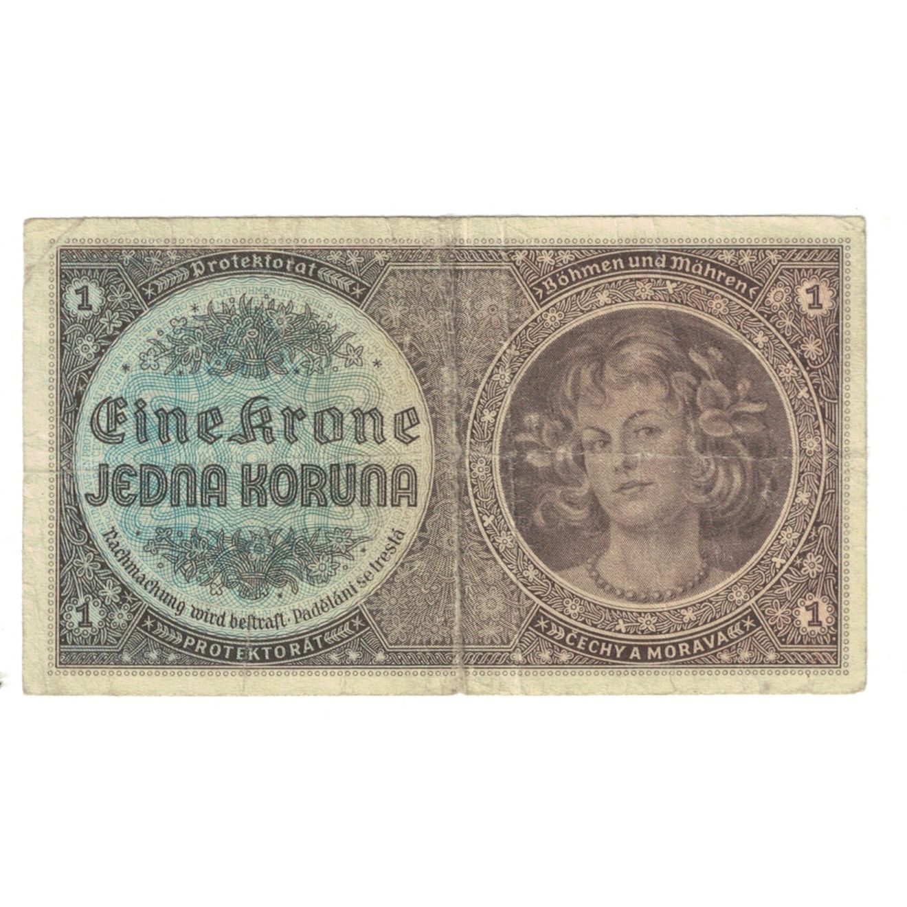 Banknote, Bohemia and Moravia, 1 Koruna, KM:3a, EF(40-45)