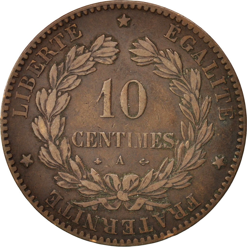 Monnaie, France, Cérès, 10 Centimes, 1874, Paris, TB+, Bronze, KM:815.1