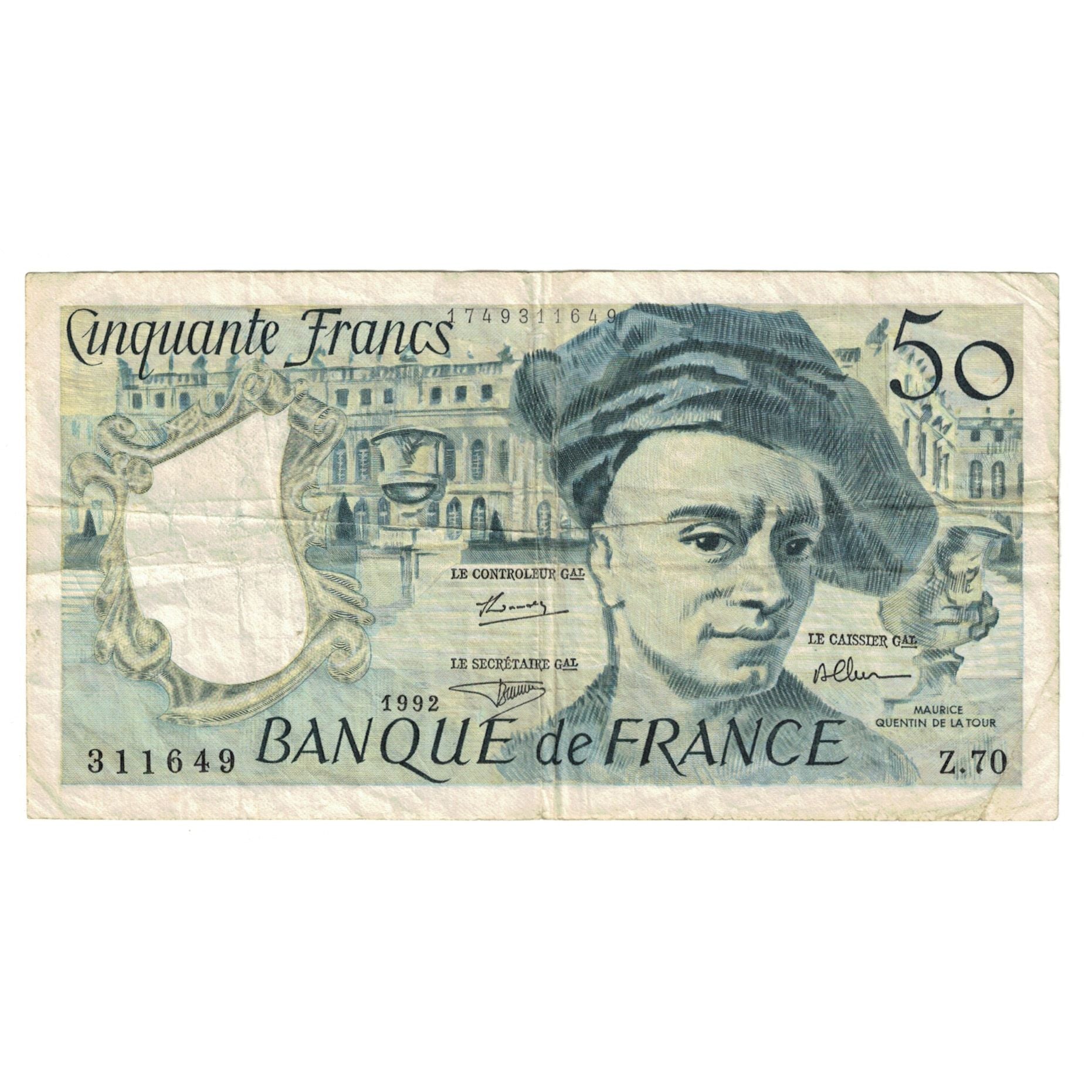 France, 50 Francs, Quentin de La Tour, 1992, Z.70, VF(30-35), Fayette:67.18