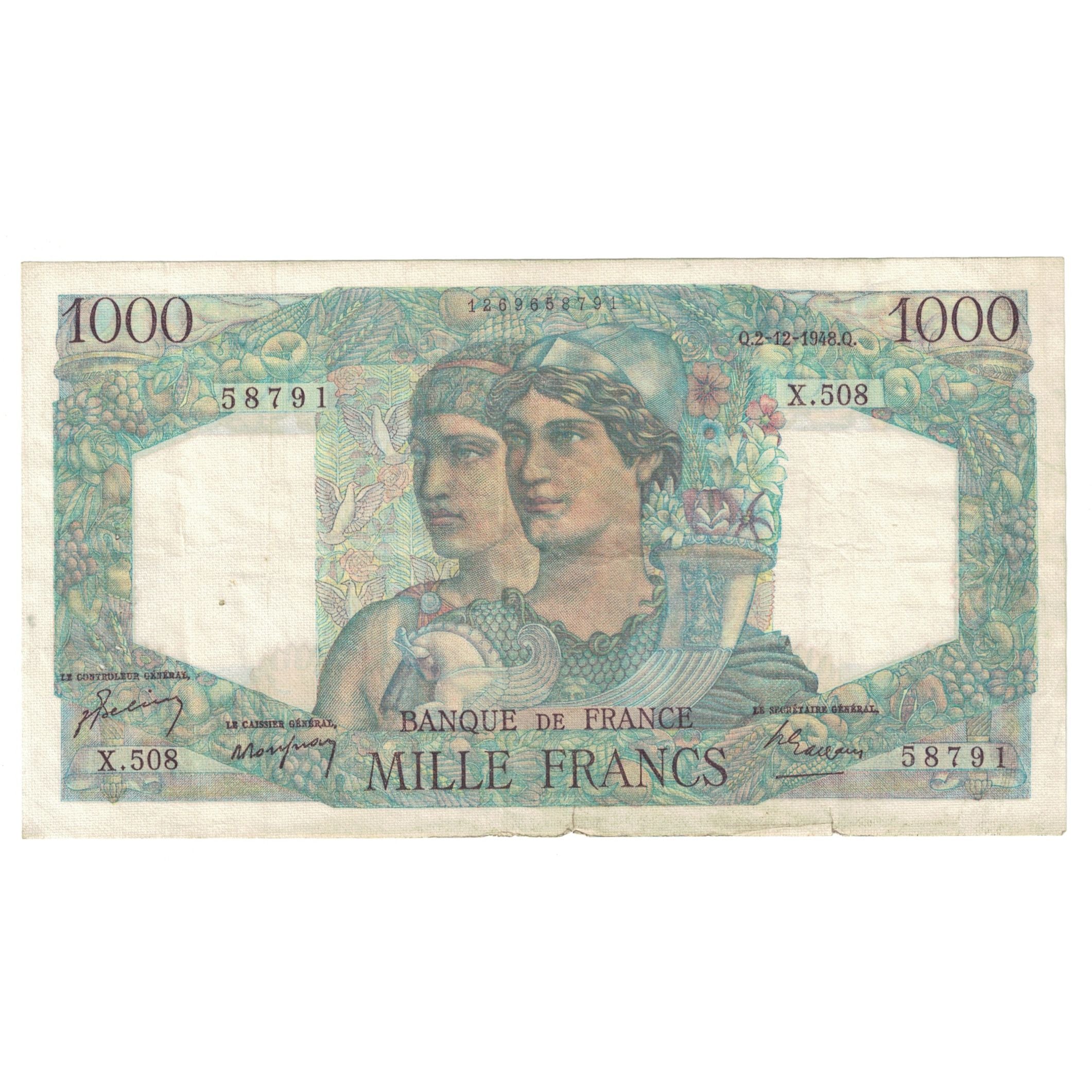 Francja, 1000 Francs, Minerve et Hercule, 1948, X.508, VF(20-25), Fayette:41.24
