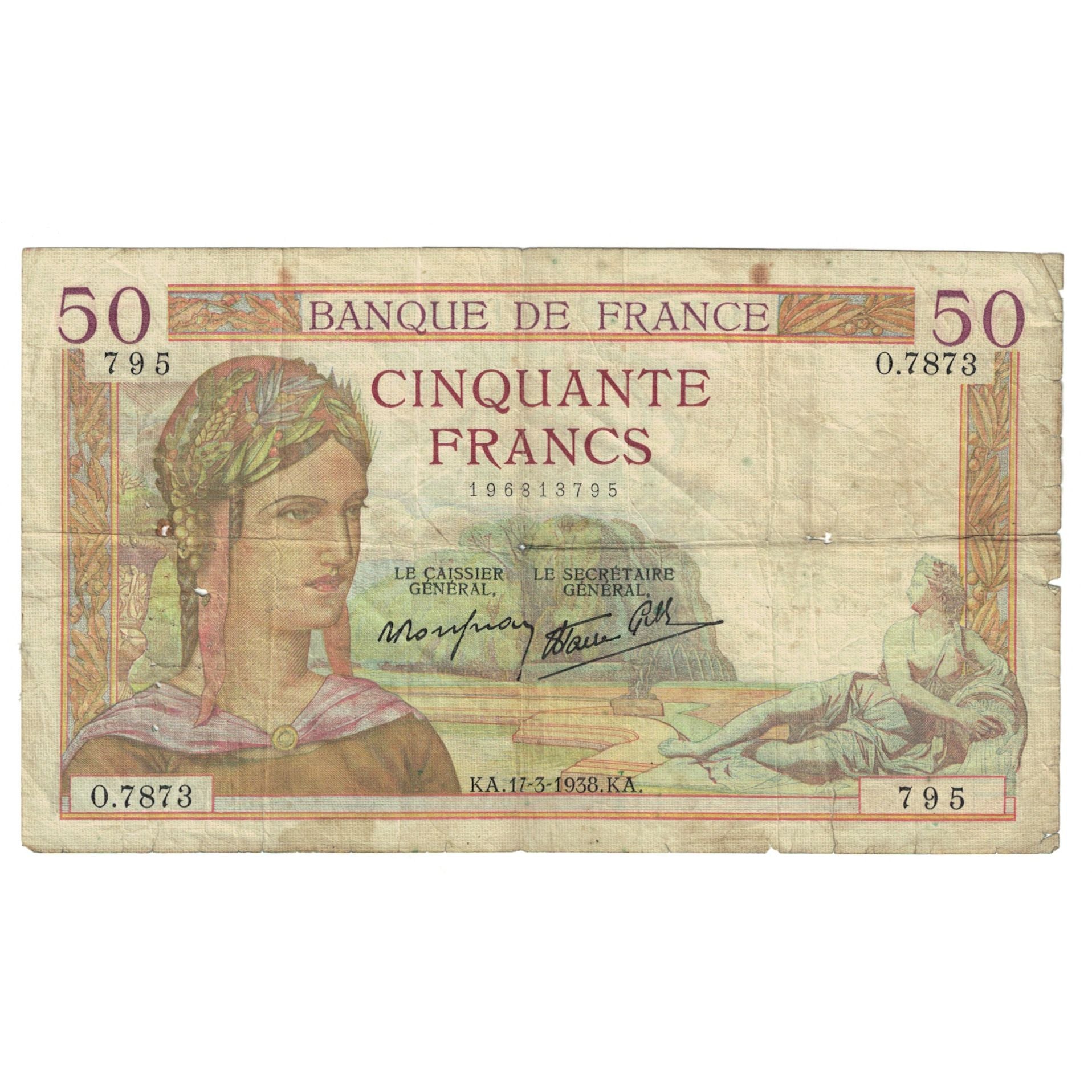 Francia, 50 Francs, Cérès, 1938, O.7873, RC, Fayette:18.10, KM:85b