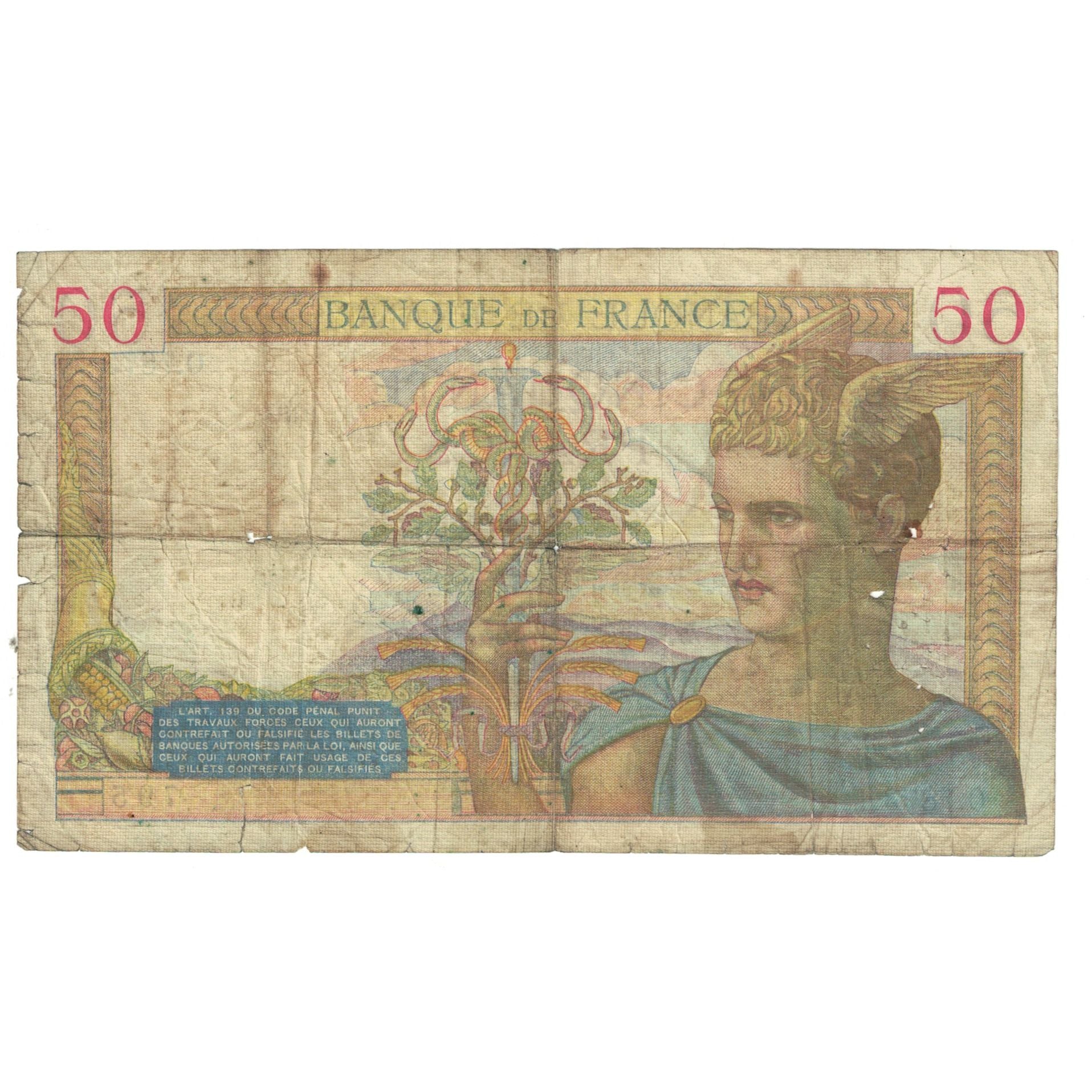 Francia, 50 Francs, Cérès, 1938, O.7873, RC, Fayette:18.10, KM:85b