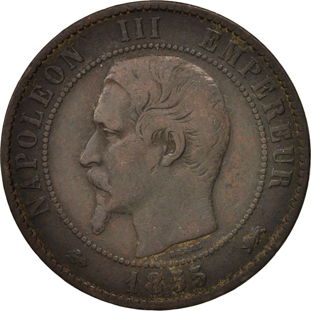 Coin, France, Napoleon III, Napoléon III, 10 Centimes, 1855, Lyon, VF(20-25)