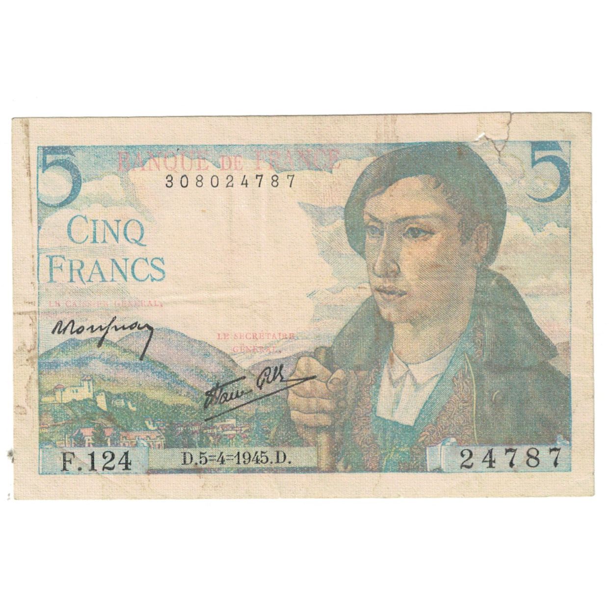 Francia, 5 Francs, Berger, 1945, F.124, MB, Fayette:05.06, KM:98a