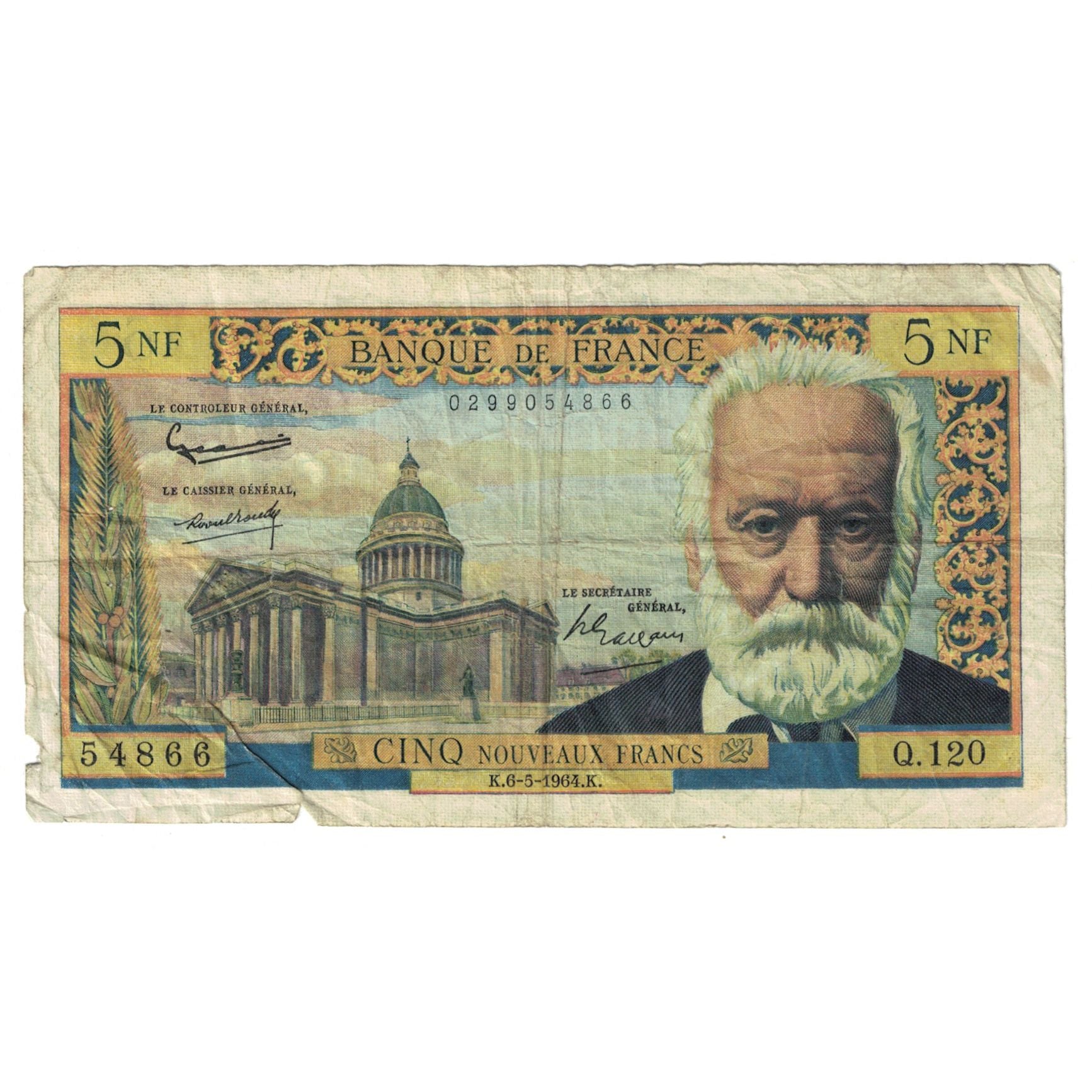 Frankreich, 5 Nouveaux Francs, Victor Hugo, 1964, Q.120, SGE, Fayette:56.15