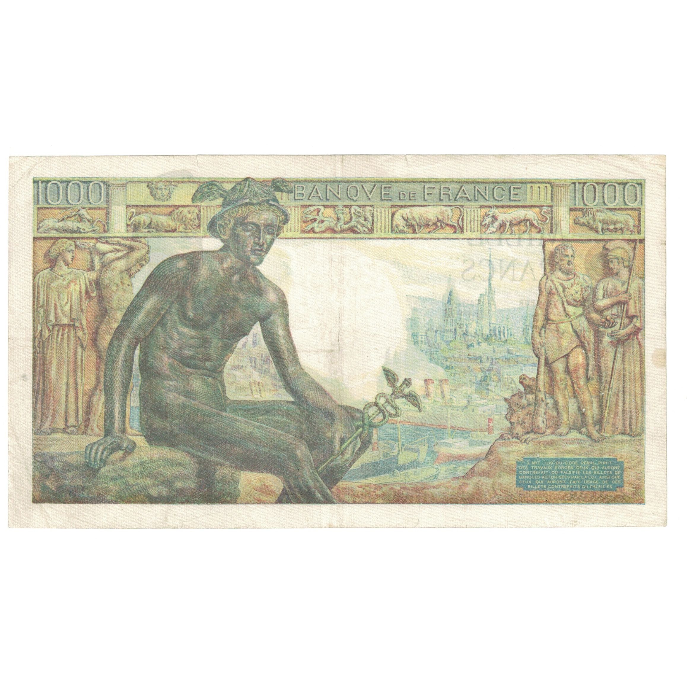 Francja, 1000 Francs, Déesse Déméter, 1943, P.3433, VF(30-35), Fayette:40.17