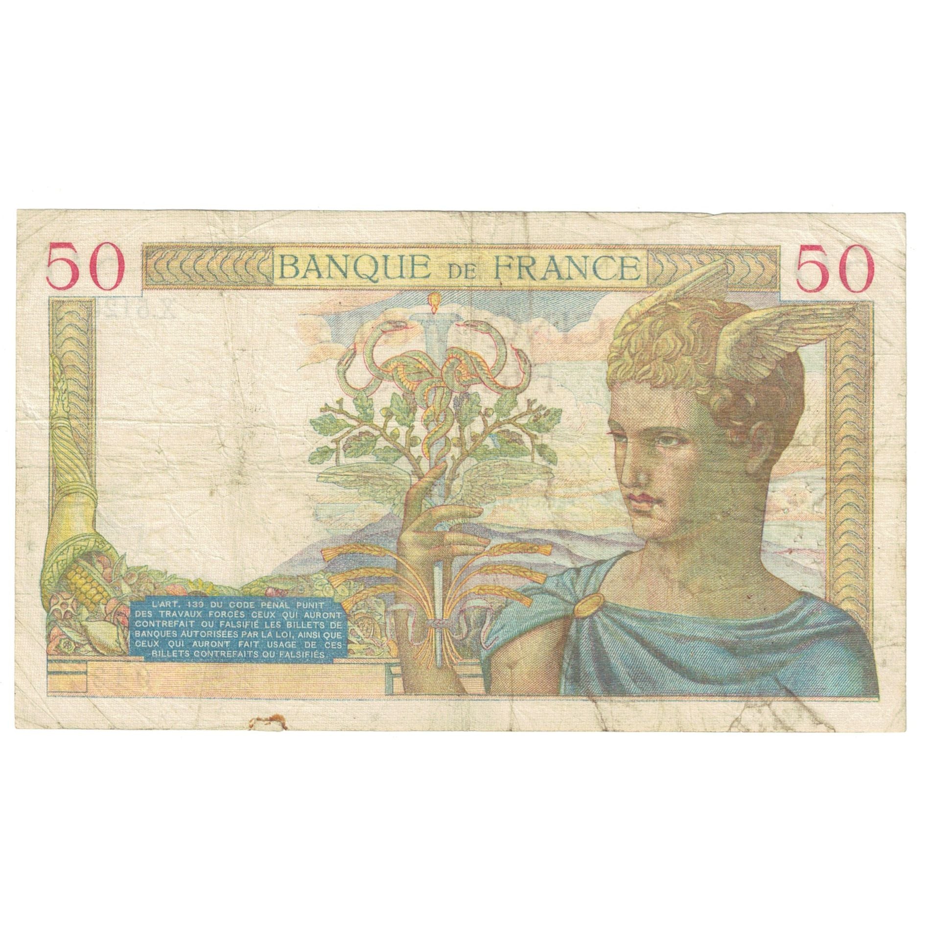 Frankrijk, 50 Francs, Cérès, 1936, X.5125, B, Fayette:17.31, KM:81