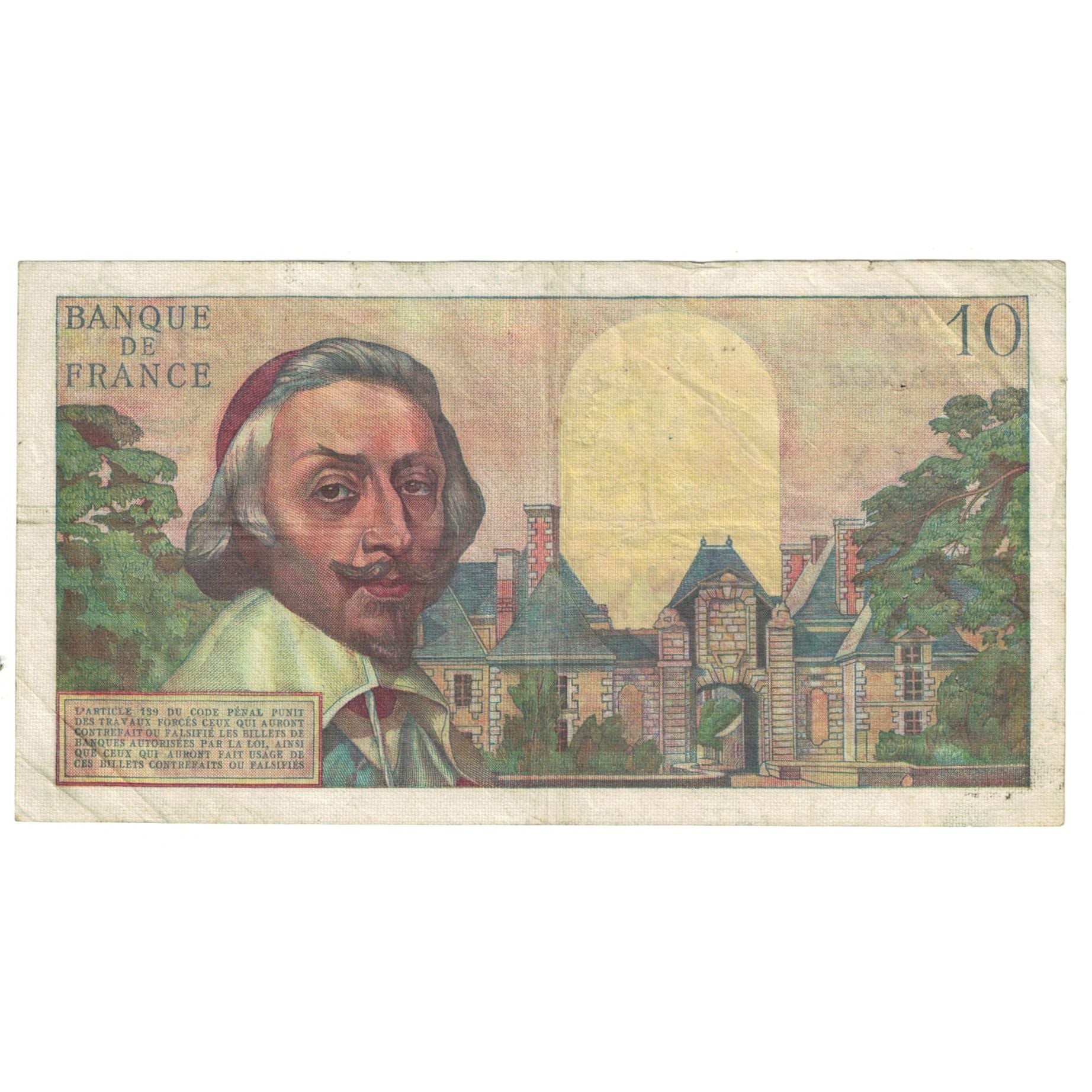 France, 10 Nouveaux Francs, Richelieu, 1959, V.3, VF(30-35), Fayette:57.1
