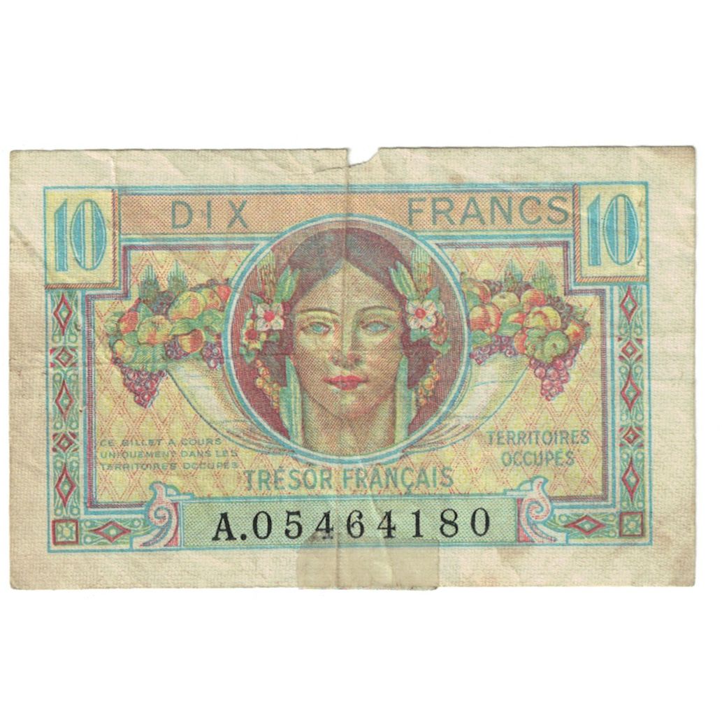 France, 10 Francs, 1947 French Treasury, 1947, A.05464180, AG(1-3), Fayette:VF