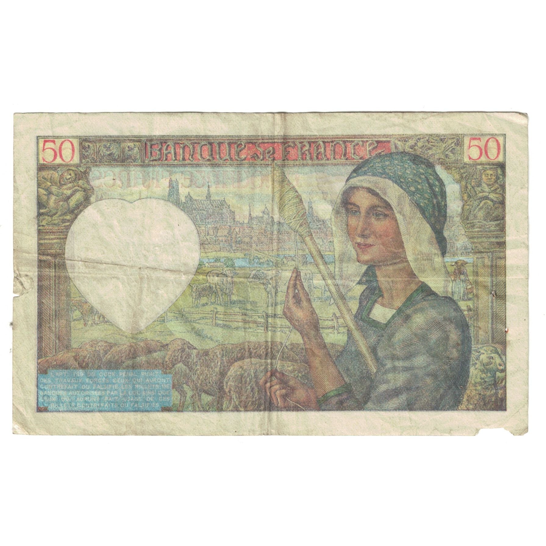 France, 50 Francs, Jacques Coeur, 1940, F.15, VG(8-10), Fayette:19.02, KM:93