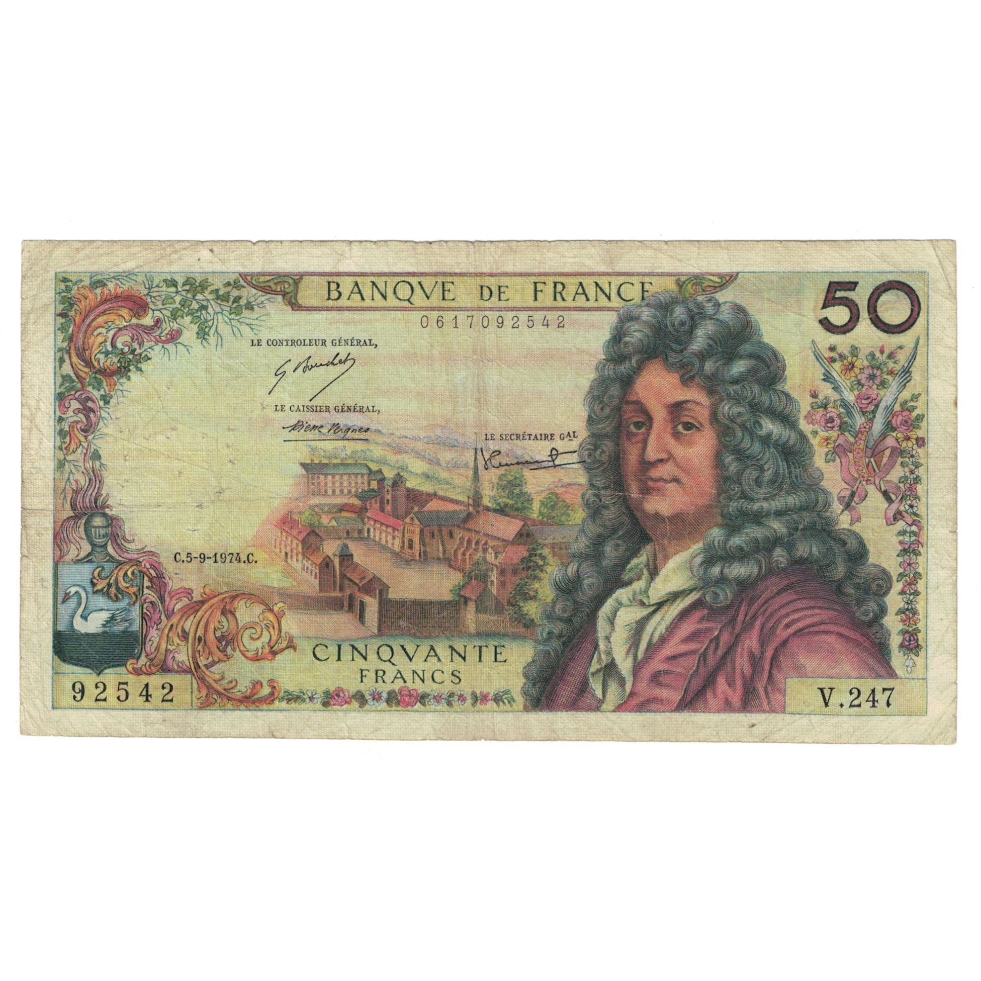 Francja, 50 Francs, Racine, 1974, V.247, VF(20-25), Fayette:64.27, KM:148d