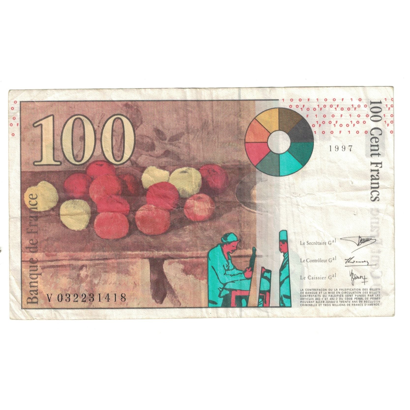 France, 100 Francs, Cézanne, 1997, V032231418, EF(40-45), Fayette:F74.01