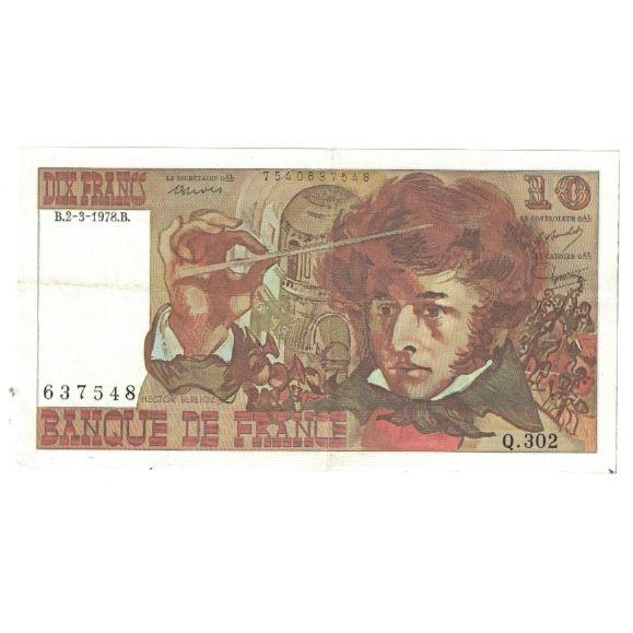 Francja, 10 Francs, Berlioz, 1978, Q.302, AU(55-58), Fayette:63.23, KM:150c