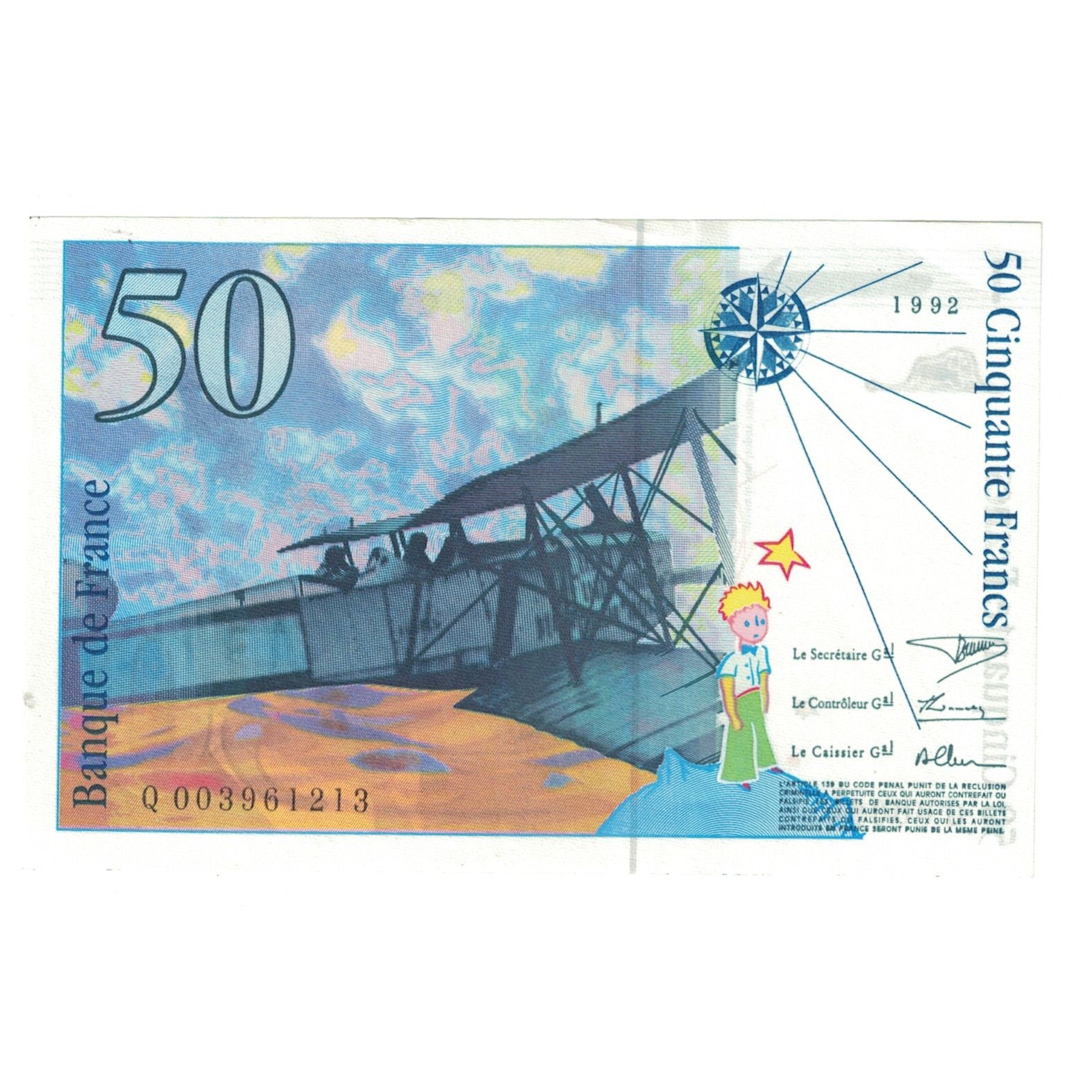 France, 50 Francs, St Exupéry, 1992, Q003961213, UNC(60-62), KM:157a