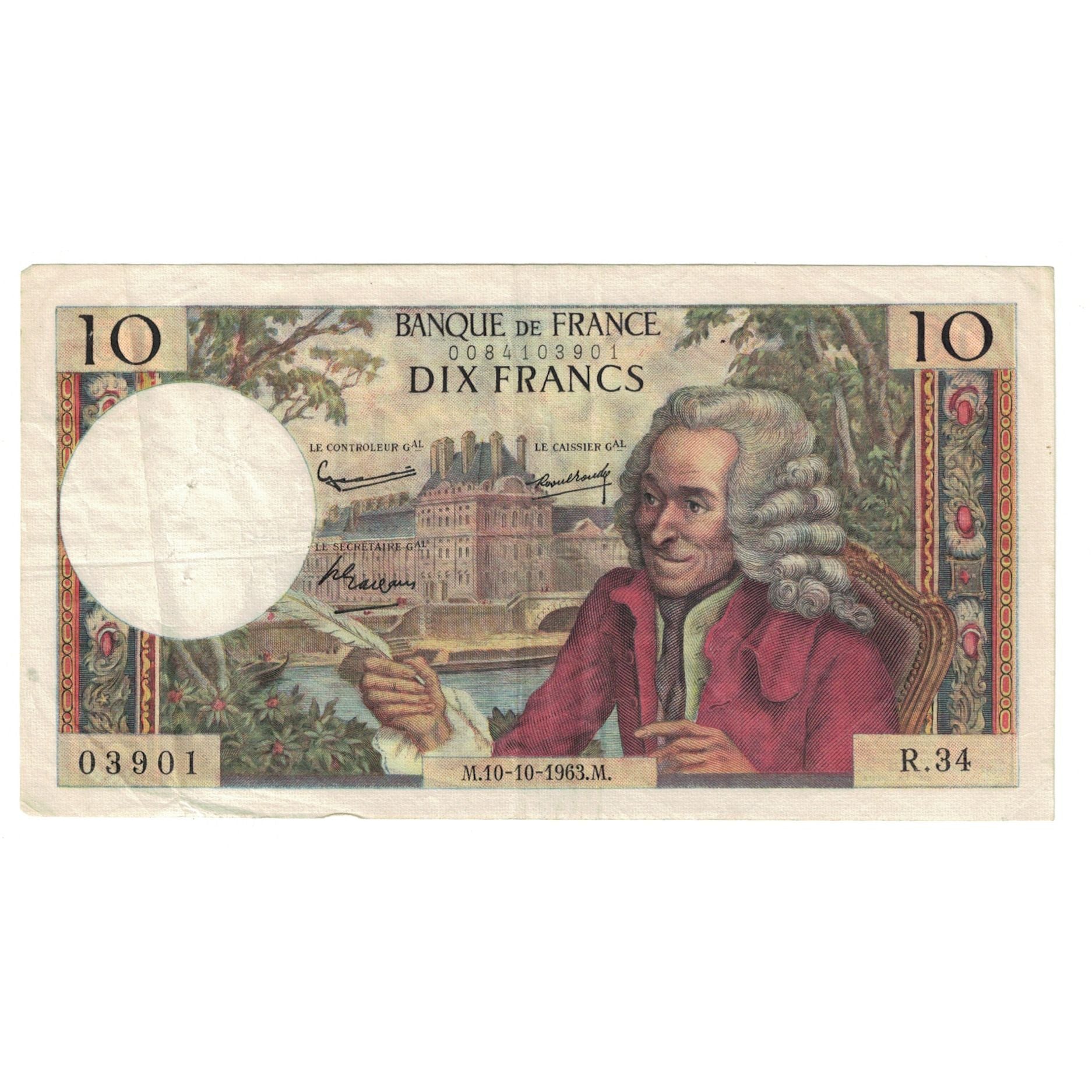 Francia, 10 Francs, Voltaire, 1963, R.34, BB, Fayette:62.04, KM:147a