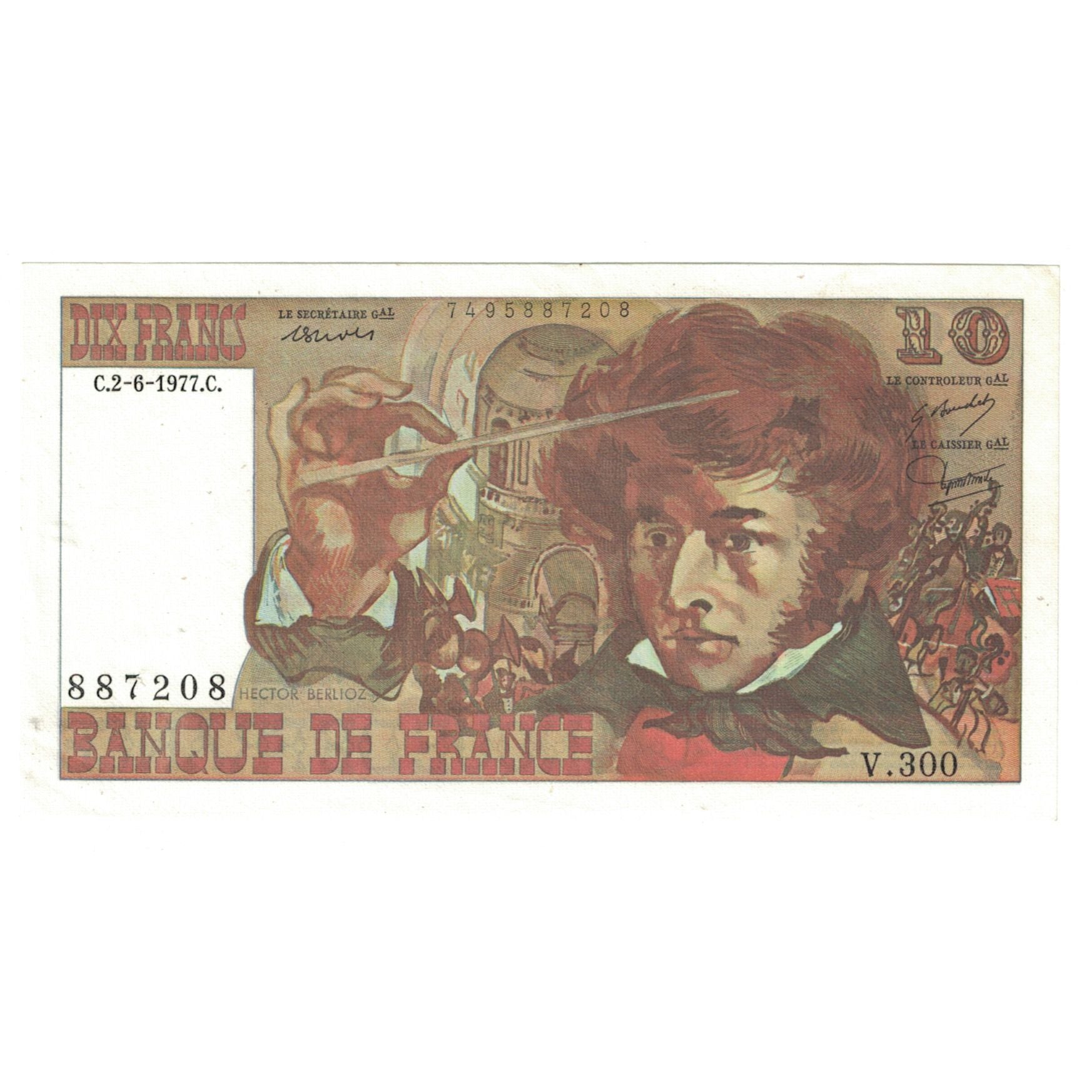 France, 10 Francs, Berlioz, 1977, V.300, SPL, Fayette:63.22, KM:150c