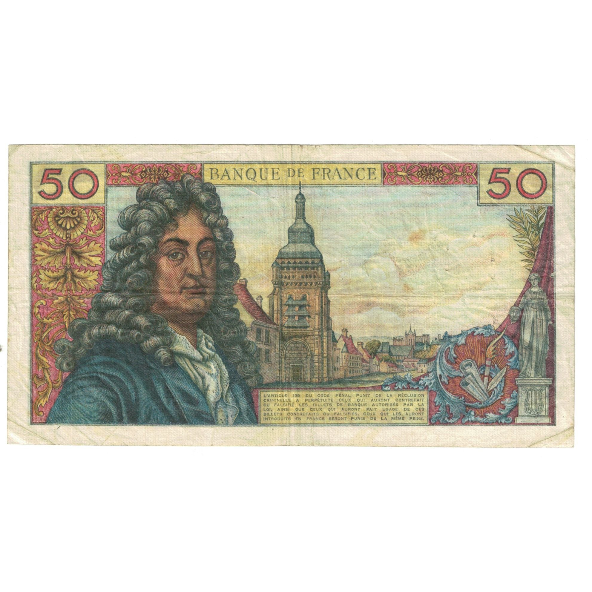 France, 50 Francs, Racine, 1970, Q.158, VF(20-25), Fayette:64.16, KM:148c