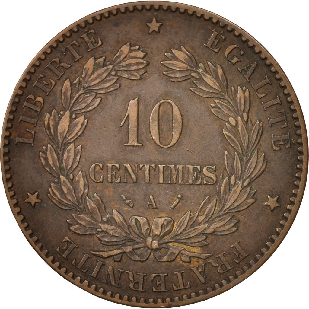 France, Cérès, 10 Centimes, 1890, Paris, EF(40-45), Bronze, KM:815.1,Gadoury265a