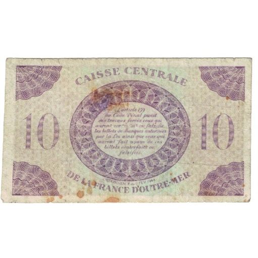 Banconote, Guadalupe, 10 Francs, 1944, 1944-02-02, KM:27A, B+