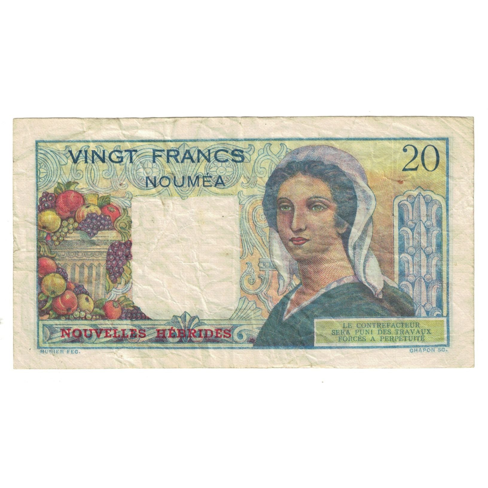 Banknote, New Caledonia, 20 Francs, NOUVELLES HEBRIDES, EF(40-45)