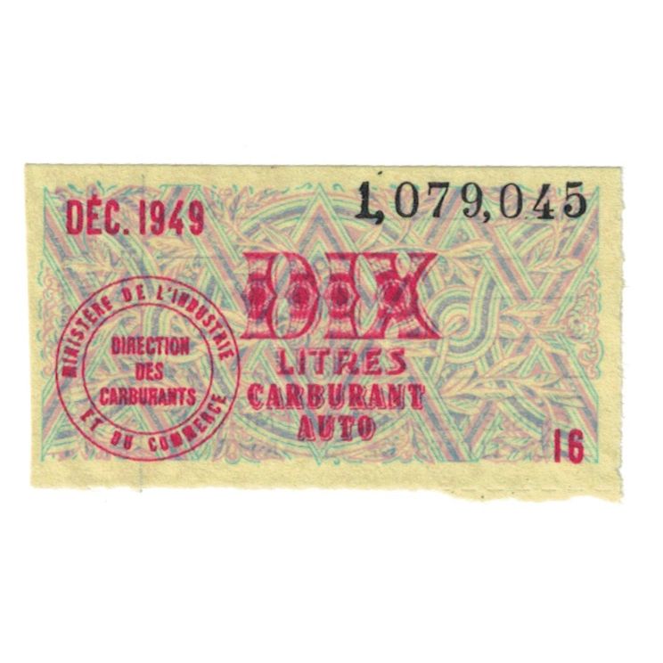 France, 1949, TICHET 10 LITRES CARBURANT AUTO, UNC(63)