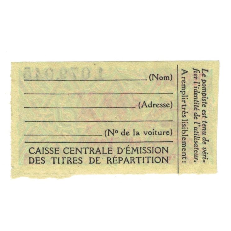 France, 1949, TICHET 10 LITRES CARBURANT AUTO, UNC(63)