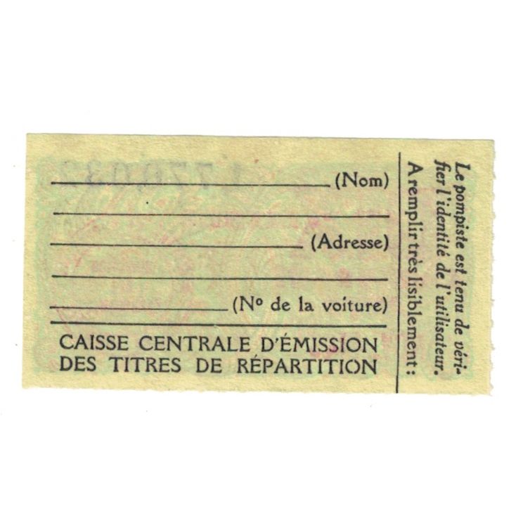 France, 1949, TICHET 10 LITRES CARBURANT AUTO, UNC(65-70)