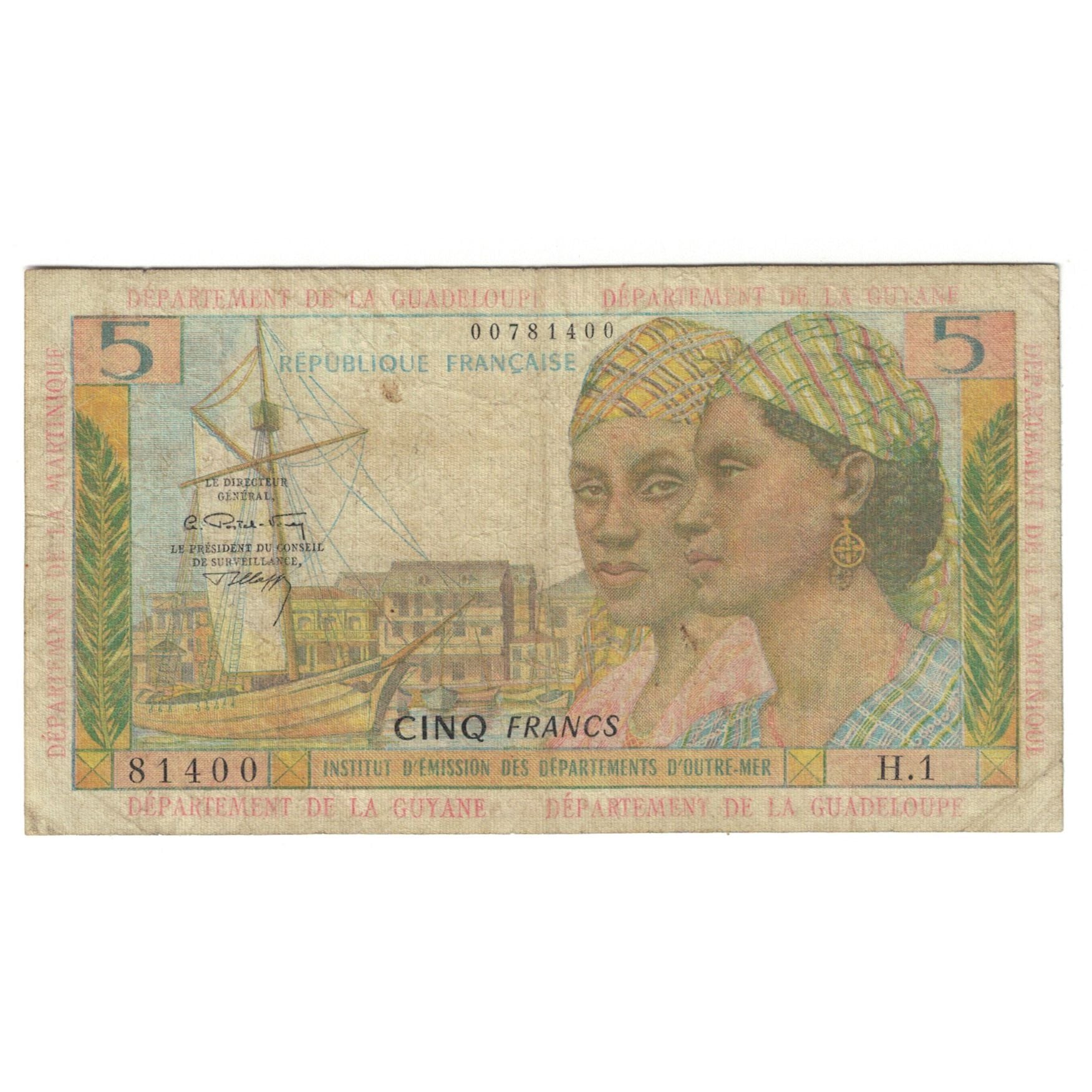 French Antilles, 5 Francs, H.181400, VF(20-25), KM:7b