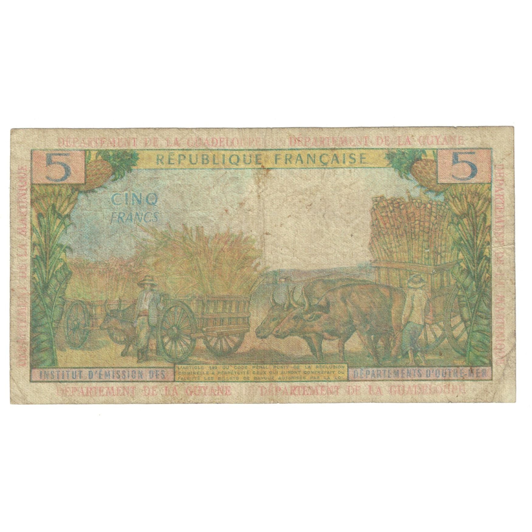 French Antilles, 5 Francs, H.181400, VF(20-25), KM:7b