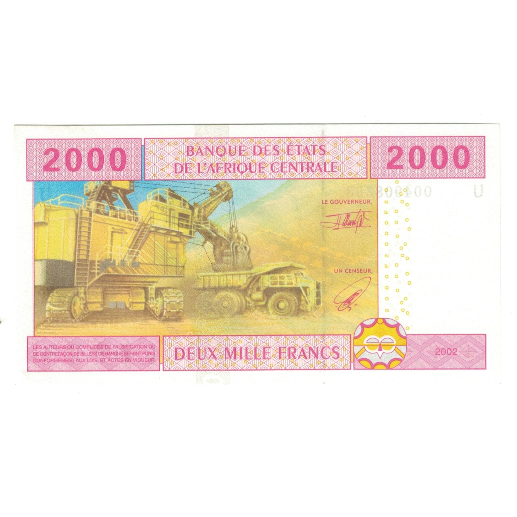 Banknote, Central African States, 2000 Francs, 2002, KM:208U, UNC(65-70)
