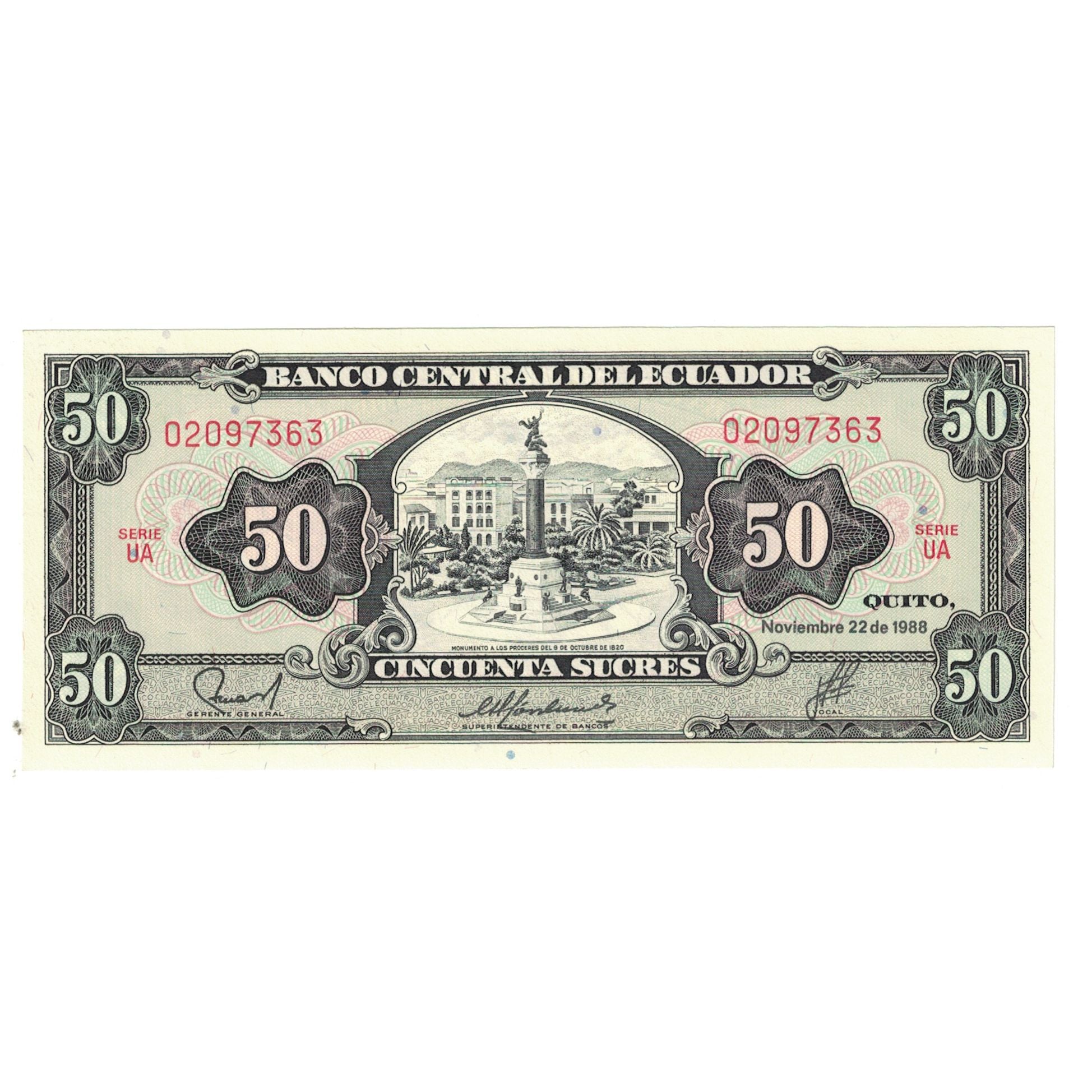 Banknote, Ecuador, 50 Sucres, 1988, 1988-11-22, KM:122a, UNC(65-70)